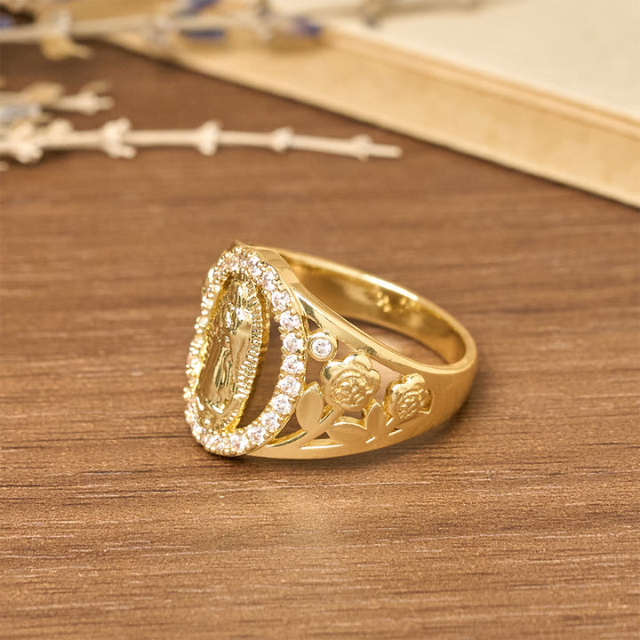 Christianartworkshop Our Lady Ring with Encircled Zircons & Floral Accents: Embody Her Tender Grace - image 4