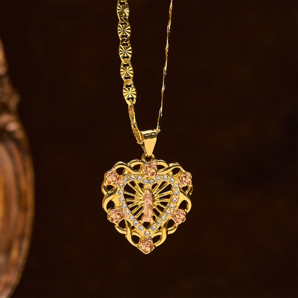 Christianartworkshop Openwork Our Lady Heart Necklace with Rose Accent: A Daily Reminder of Her Intercession - image 2