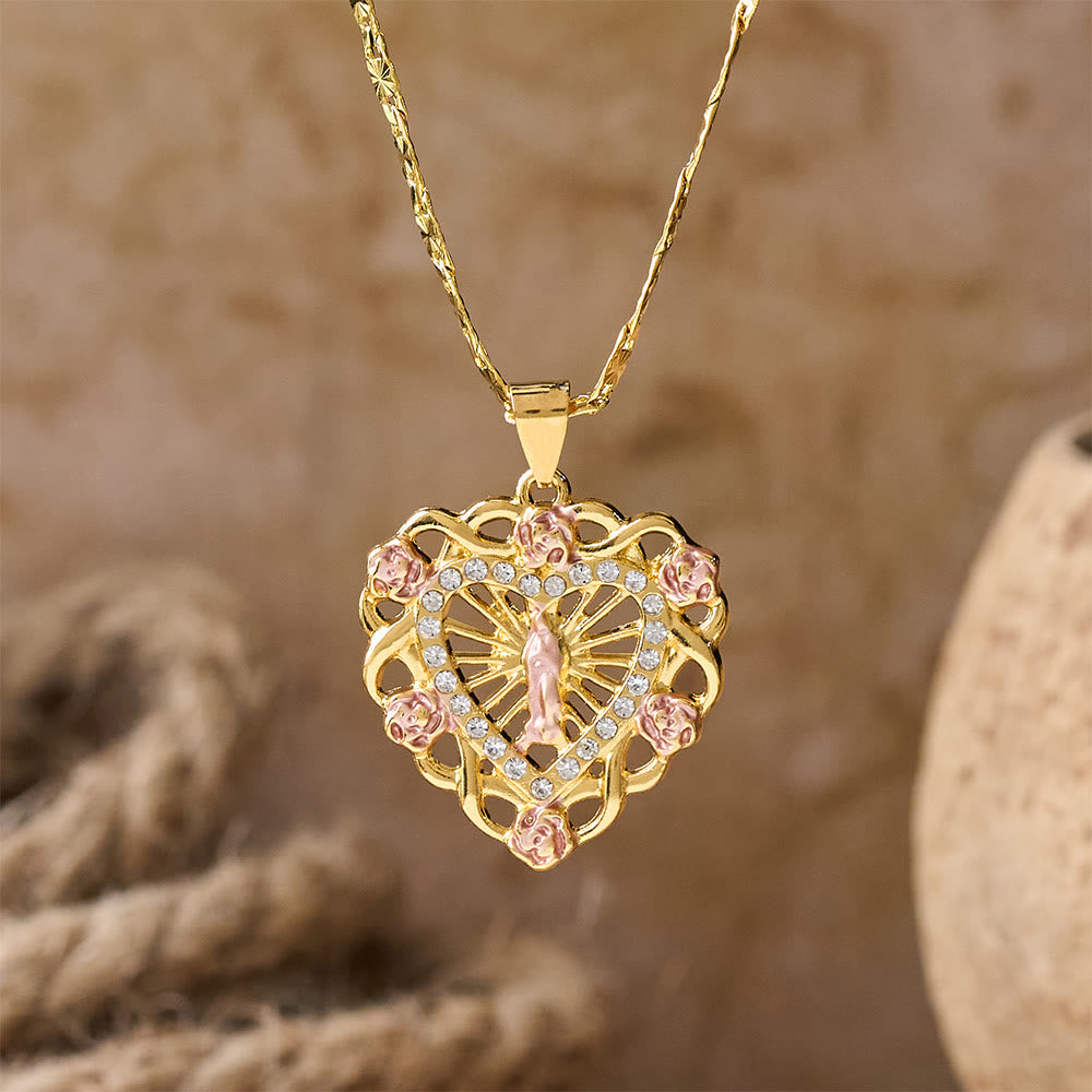 Christianartworkshop Openwork Our Lady Heart Necklace with Rose Accent: A Daily Reminder of Her Intercession - image 4