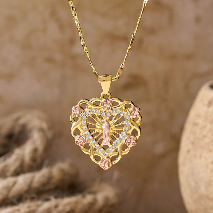 Christianartworkshop Openwork Our Lady Heart Necklace with Rose Accent: A Daily Reminder of Her Intercession - image 4