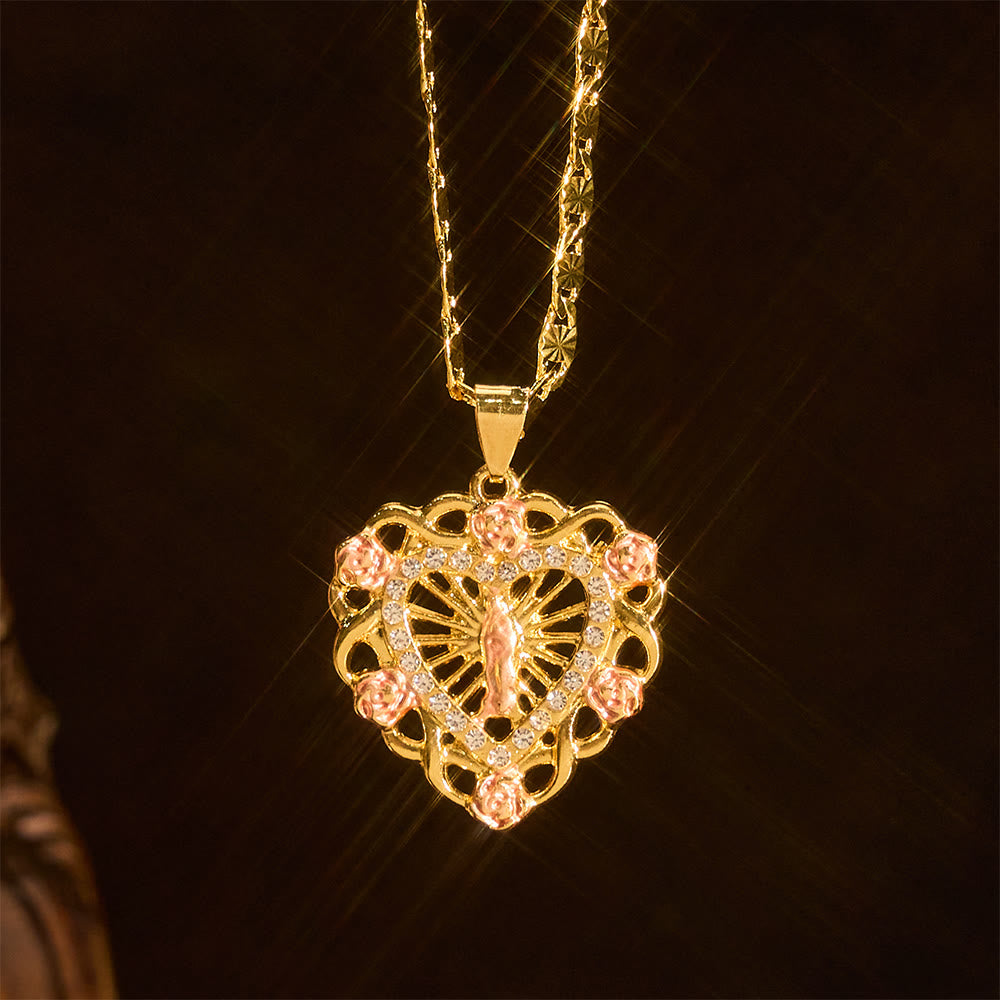 FREE Today: Openwork Our Lady Heart Necklace with Rose Accent: A Daily Reminder of Her Intercession - Our Lady - image 0