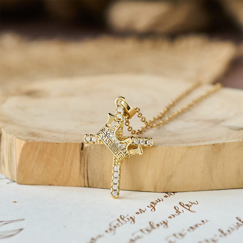 FREE Today: Cross & Crown Sparkle Necklace (2 Sizes): Embody Faith and Regal Devotion - Golden (L) - image 0