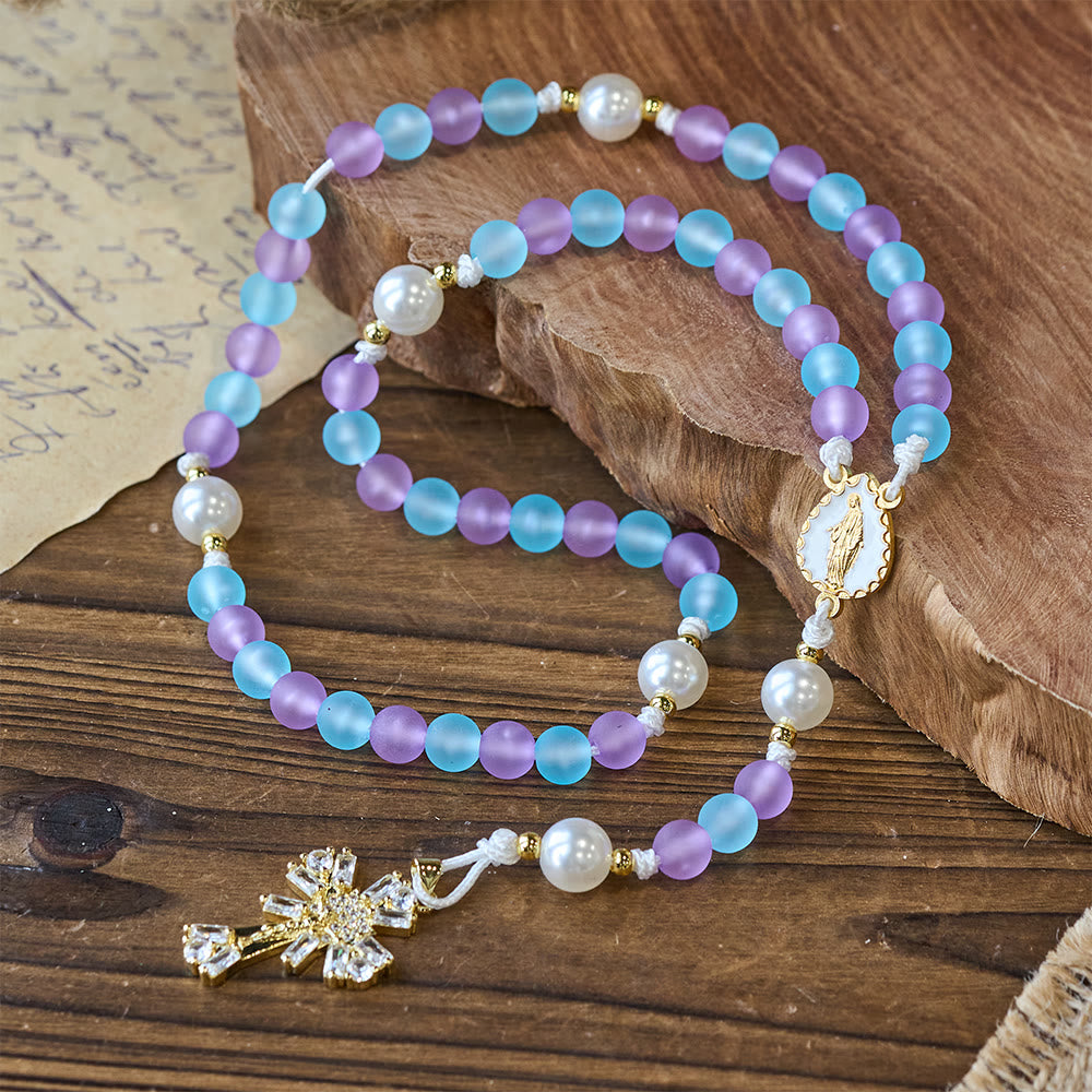 Christianartworkshop Dreamy Purple & Blue Pastel Serenity Our Lady Rosary: Delicate Faith Companion - image 3