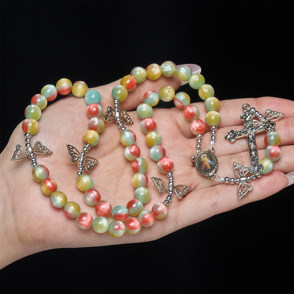 FREE Today: Tri-Color Fantasy Rosary with Whimsical Butterfly Wing Accents & Divine Mercy Devotion - image 1