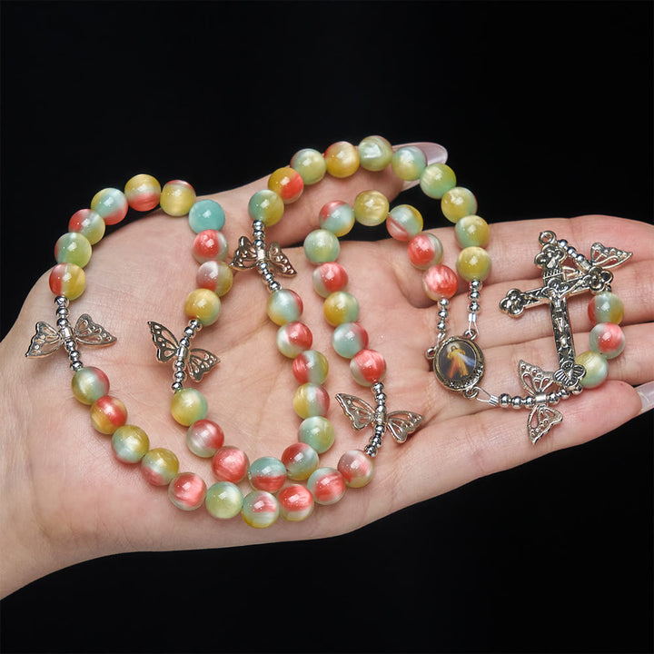 FREE Today: Tri-Color Fantasy Rosary with Whimsical Butterfly Wing Accents & Divine Mercy Devotion - image 1