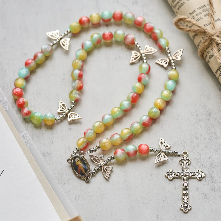 FREE Today: Tri-Color Fantasy Rosary with Whimsical Butterfly Wing Accents & Divine Mercy Devotion - image 2