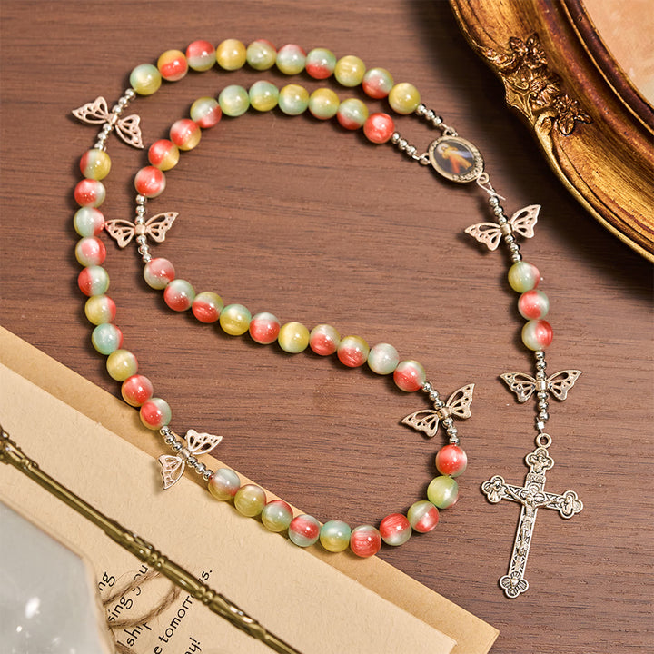 FREE Today: Tri-Color Fantasy Rosary with Whimsical Butterfly Wing Accents & Divine Mercy Devotion - image 4