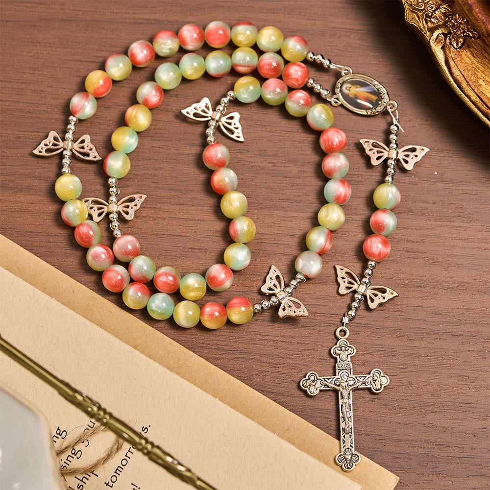 FREE Today: Tri-Color Fantasy Rosary with Whimsical Butterfly Wing Accents & Divine Mercy Devotion - image 3