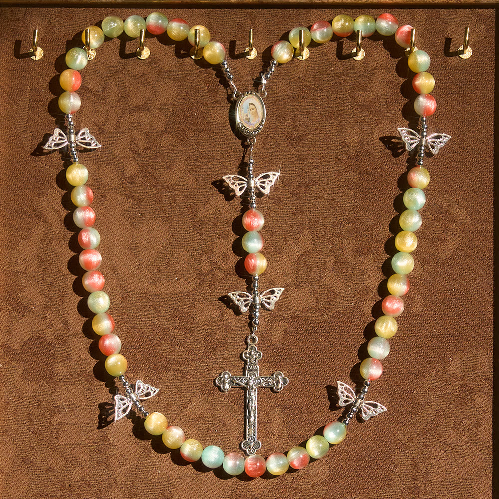 FREE Today: Tri-Color Fantasy Rosary with Whimsical Butterfly Wing Accents & Divine Mercy Devotion - Divine Mercy & Crucifx - image 0