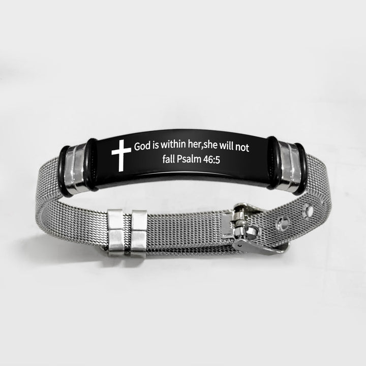 Christianartworkshop Multi - Styled Motivational Cross Bracelet with Bible Verses - Black&Silver PVC 46:5 - image 48