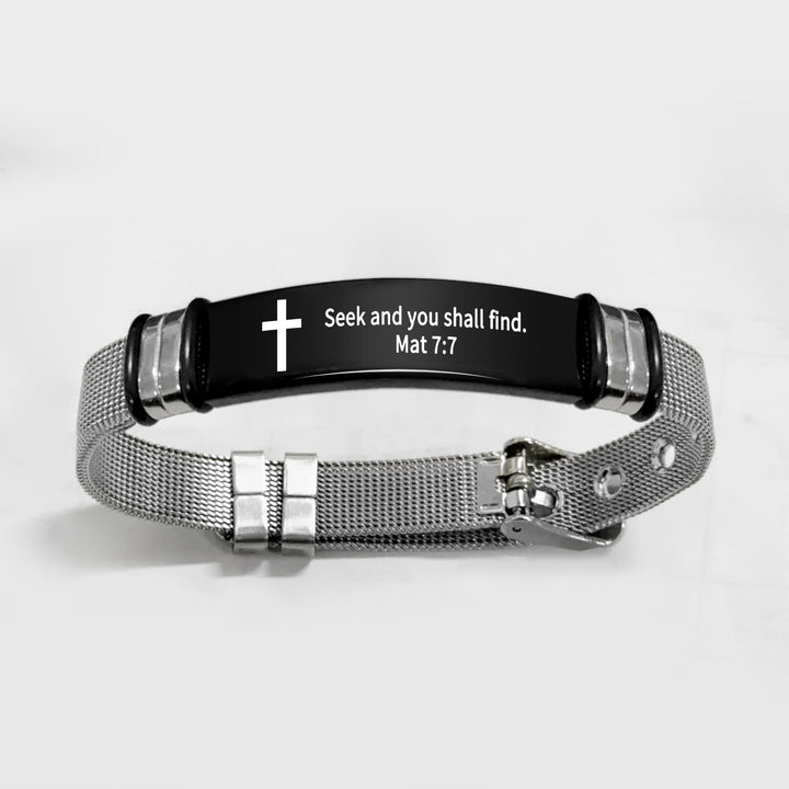 Christianartworkshop Multi - Styled Motivational Cross Bracelet with Bible Verses - Black&Silver PVC 7:7 - image 51
