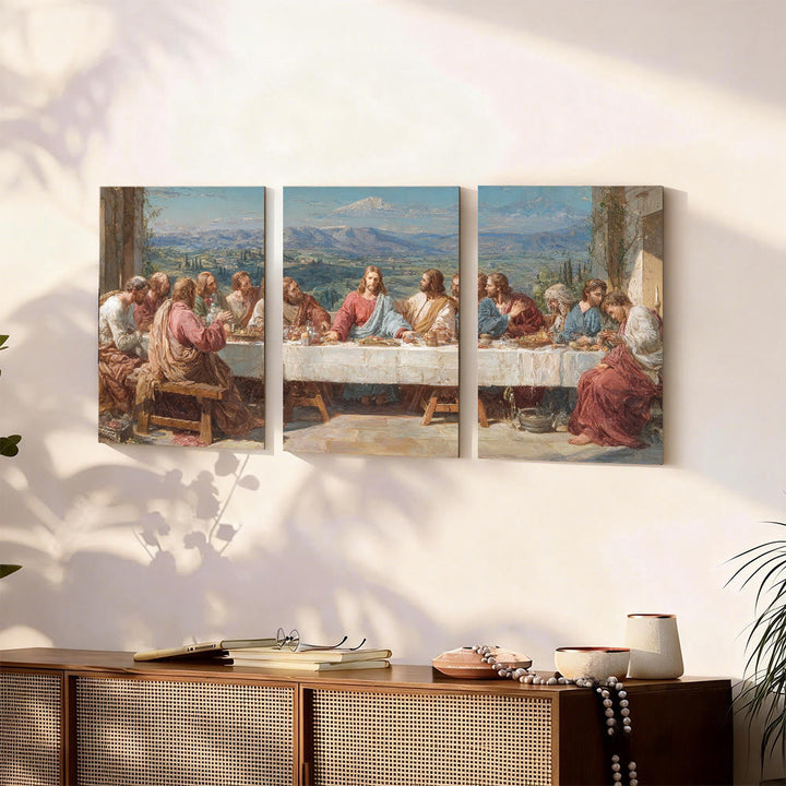 Christianartworkshop Sacred Feast with Jesus in Serene Valley Canvas Wall Art Set: Serene Companion of Home Grace - 13.78''*19.69''*0.59''/35*50*1.5cm - Framed Canvas Painting (Set of 3) - image 0