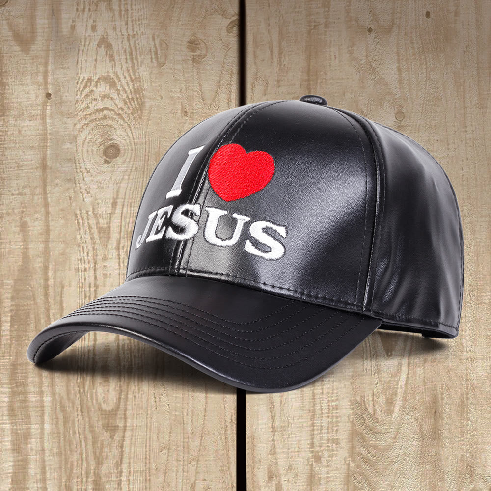Christianartworkshop Devoted Love I Love JESUS PU Leather Baseball Cap: Wear Your Faith Boldly - Black - image 0