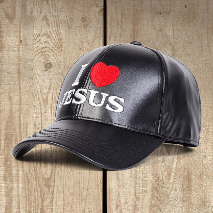 Christianartworkshop Devoted Love I Love JESUS PU Leather Baseball Cap: Wear Your Faith Boldly - Black - image 0