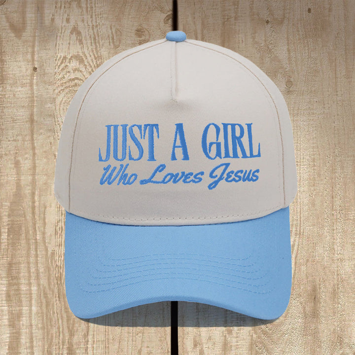 Christianartworkshop Just A Girl Who Loves Jesus Structured Baseball Cap: Wear Your Devotion with Pride - Sky Blue - image 7