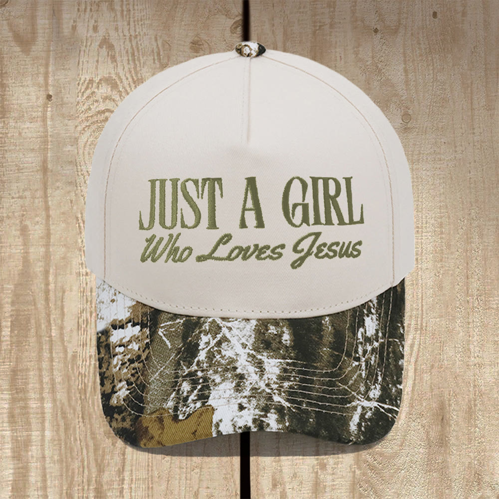 Christianartworkshop Just A Girl Who Loves Jesus Structured Baseball Cap: Wear Your Devotion with Pride - Camo-Beige - image 13