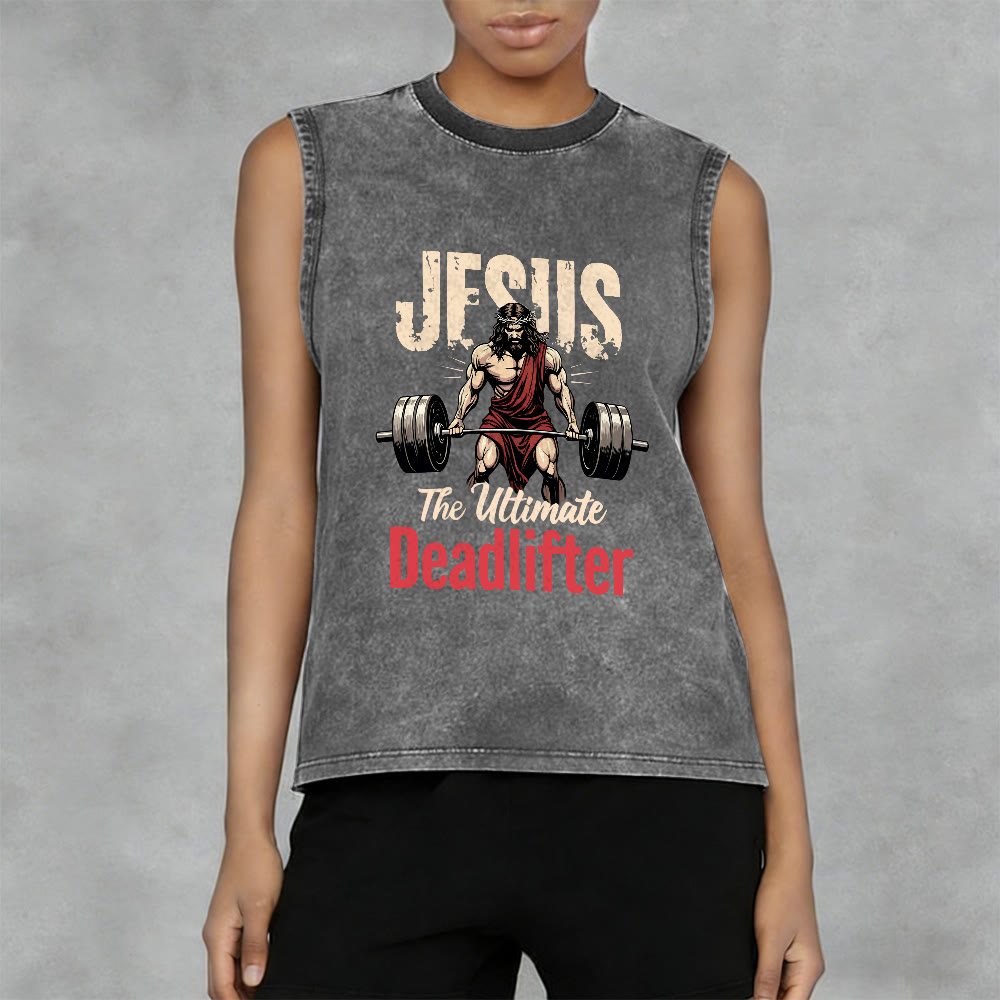 Christianartworkshop Jesus The Ultimate Deadlifter Unisex Washed Tank Top - image 11