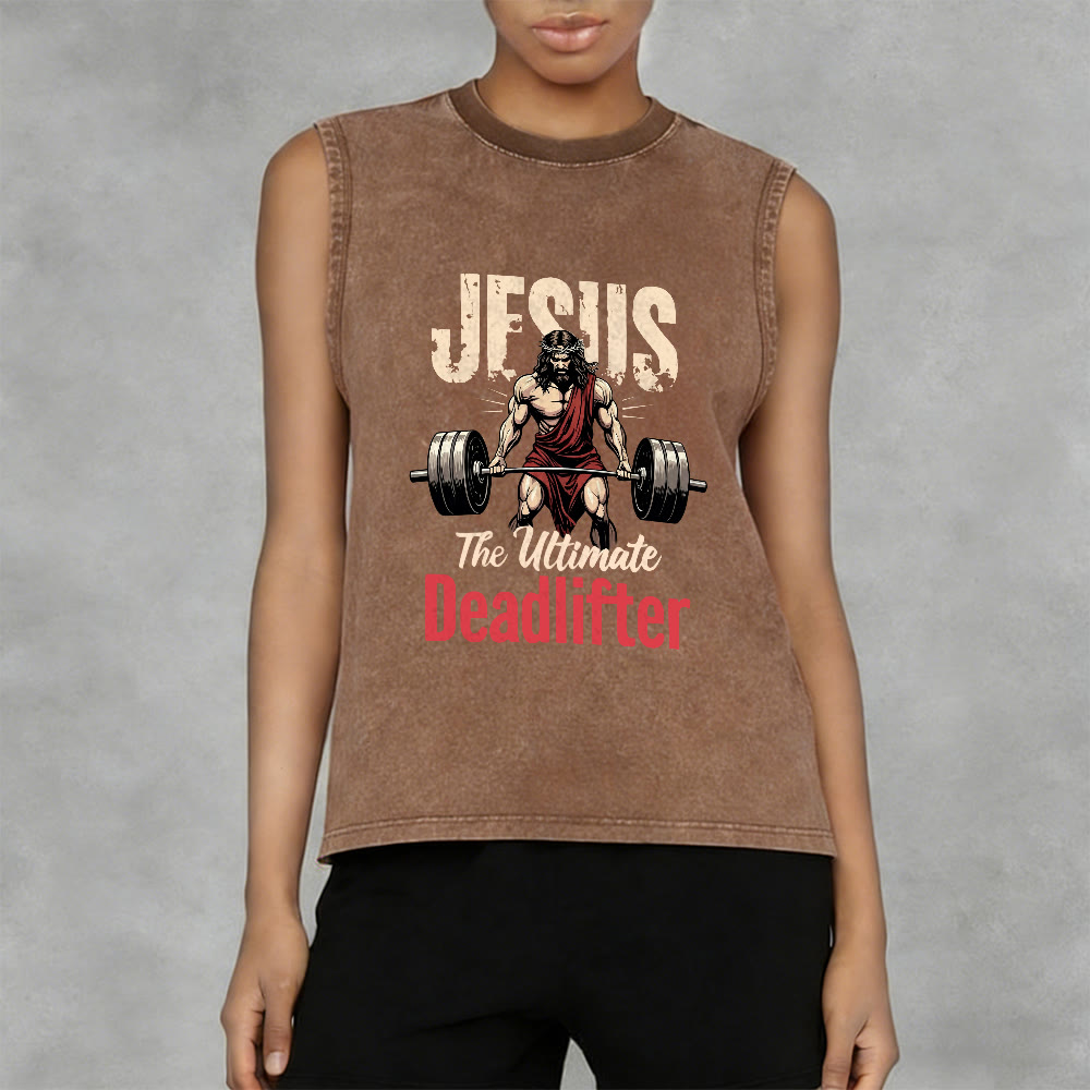 Christianartworkshop Jesus The Ultimate Deadlifter Unisex Washed Tank Top - image 14