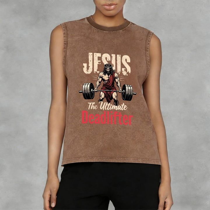 Christianartworkshop Jesus The Ultimate Deadlifter Unisex Washed Tank Top - image 14