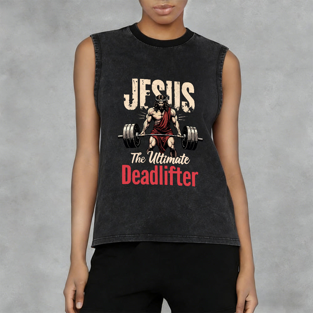 Christianartworkshop Jesus The Ultimate Deadlifter Unisex Washed Tank Top - image 2