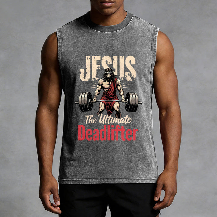 Christianartworkshop Jesus The Ultimate Deadlifter Unisex Washed Tank Top - image 10