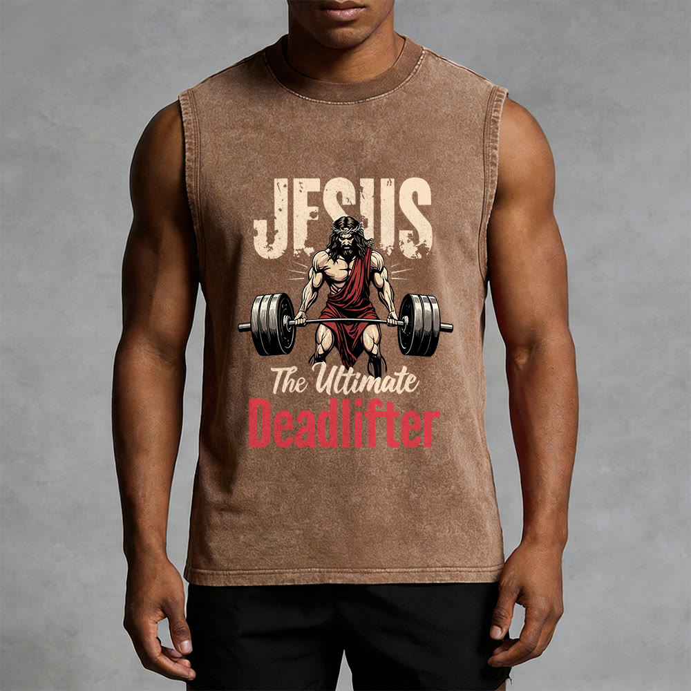 Christianartworkshop Jesus The Ultimate Deadlifter Unisex Washed Tank Top - image 13