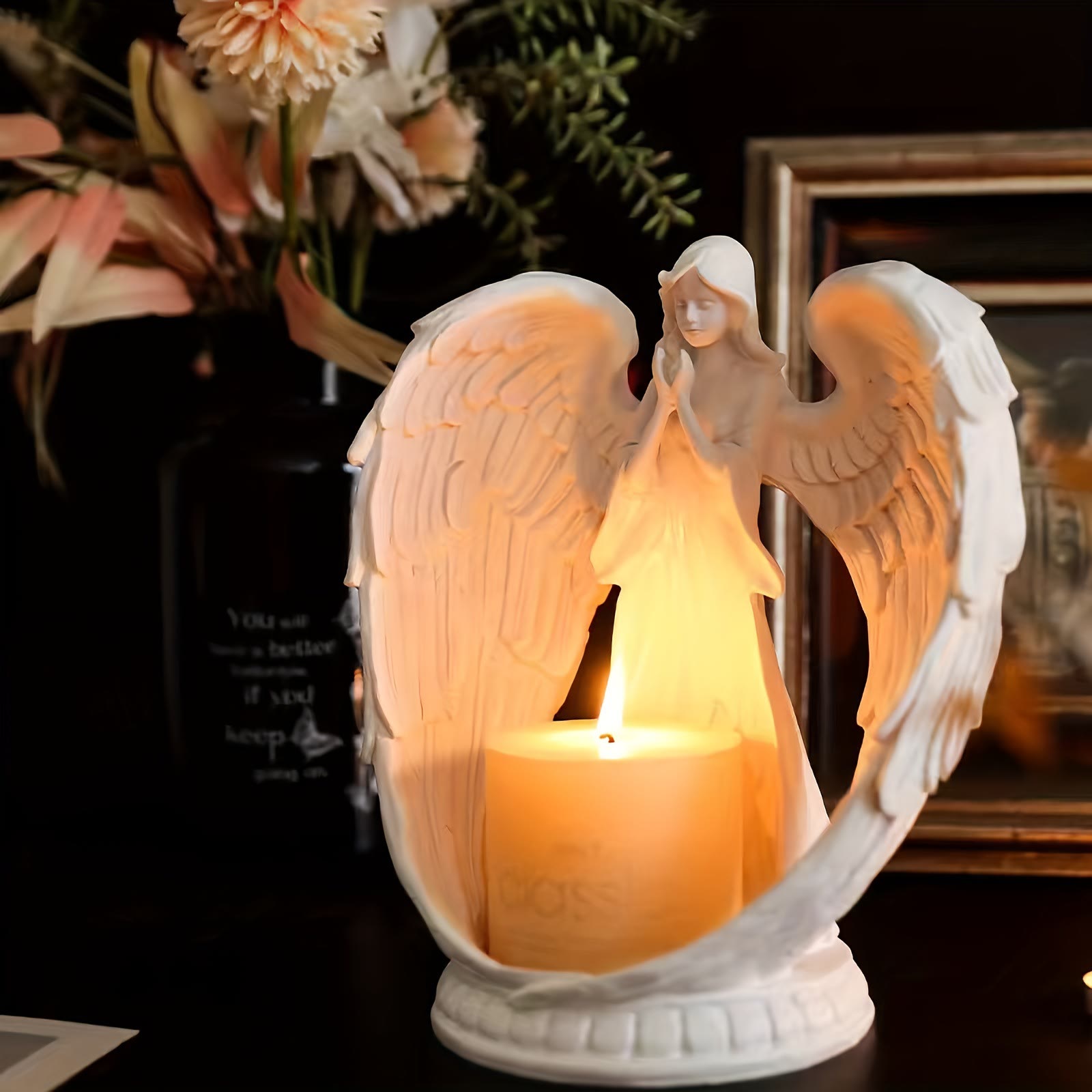 Guardian Angel Candle Holder with Outstretched Wings – Resin
