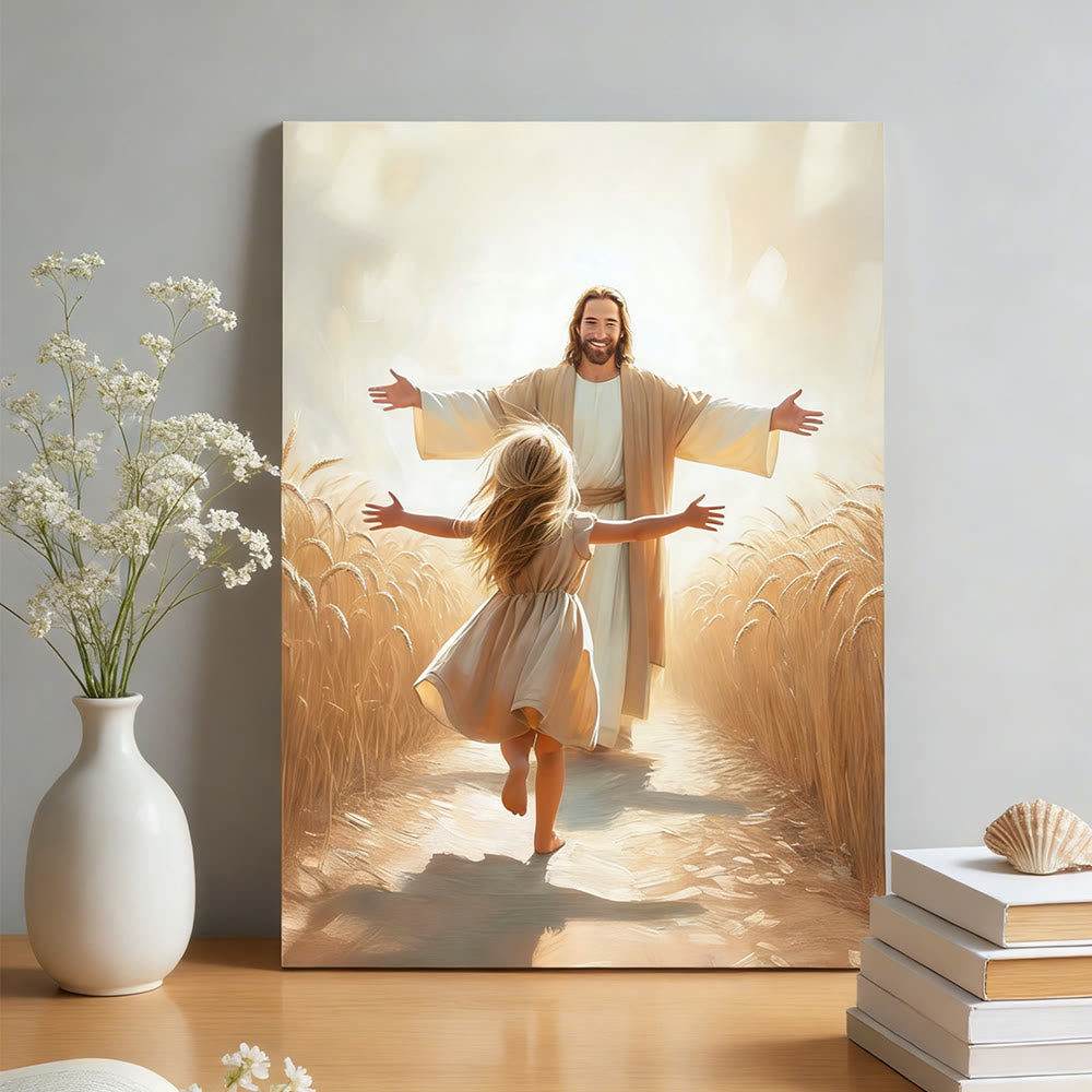 Christianartworkshop Run to Jesus Embrace Wall Art Prints: A Symbol of Unconditional Divine Love - image 1