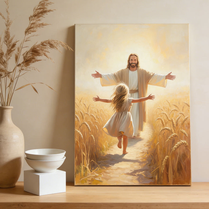 Christianartworkshop Run to Jesus Embrace Wall Art Prints: A Symbol of Unconditional Divine Love - Framed Canvas Painting - 11.81''*15.75''0.71"/30*40*1.8cm - image 0
