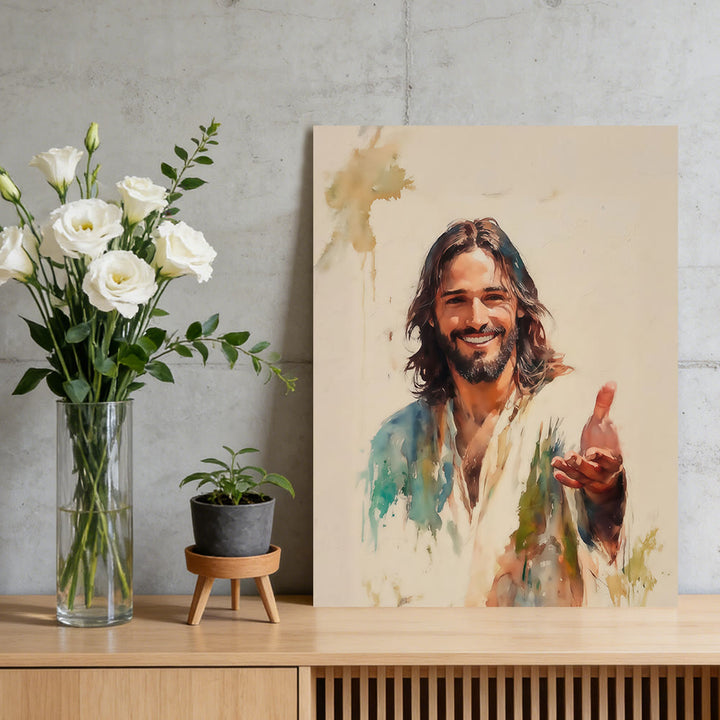 Christianartworkshop Jesus Outstretched Hand Wall Art Prints: A Symbol of His Inviting Grace - Framed Canvas Painting - 13.77"*19.58"*0.7"/35*50*1.8cm - image 0