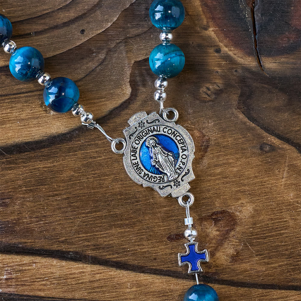 Christianartworkshop Shimmering Blue Tiger Eye Rosary with Enamel Cross for Prayerful Reflection - image 8