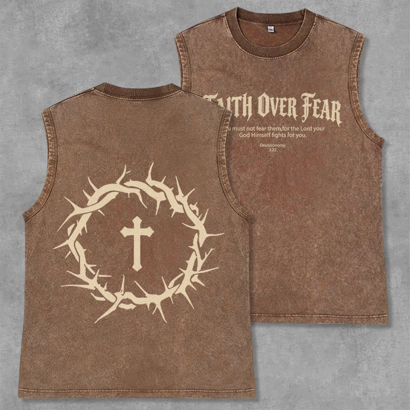 Christianartworkshop Faith Over Fear Crown of Thorns Unisex Washed Tank Top - Brown - 2XL - image 14