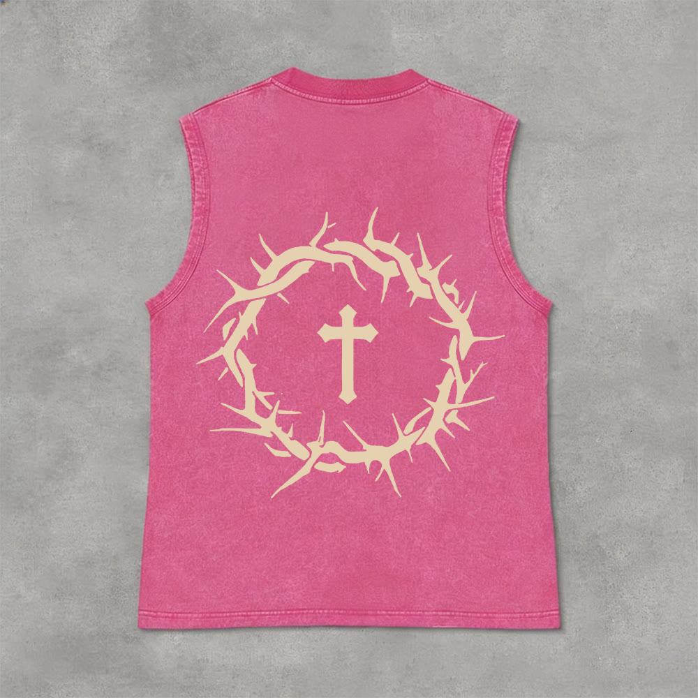 Christianartworkshop Faith Over Fear Crown of Thorns Unisex Washed Tank Top - image 9