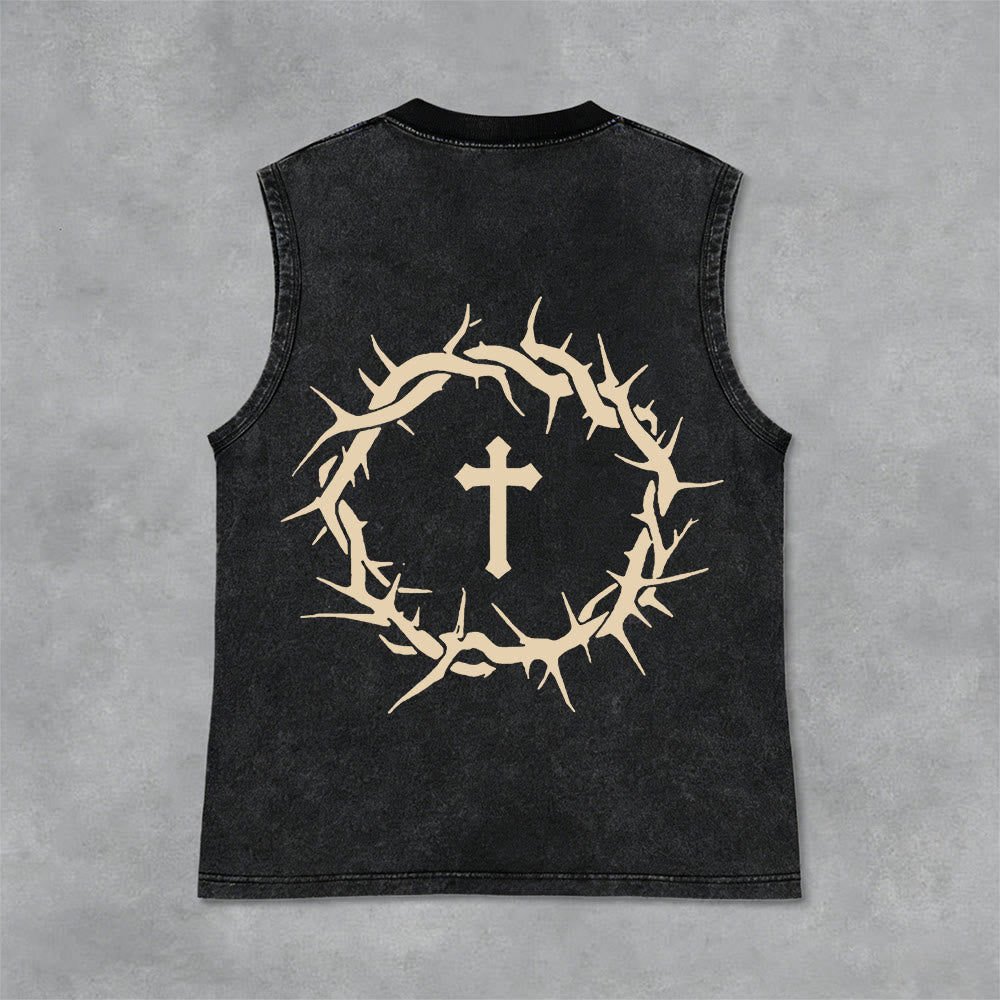 Christianartworkshop Faith Over Fear Crown of Thorns Unisex Washed Tank Top - image 23