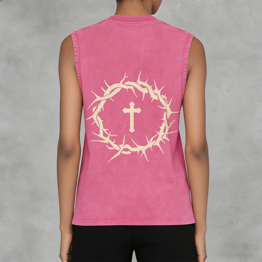 Christianartworkshop Faith Over Fear Crown of Thorns Unisex Washed Tank Top - image 13
