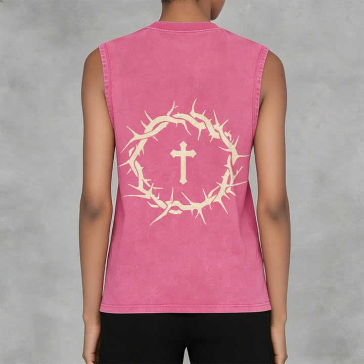 Christianartworkshop Faith Over Fear Crown of Thorns Unisex Washed Tank Top - image 13