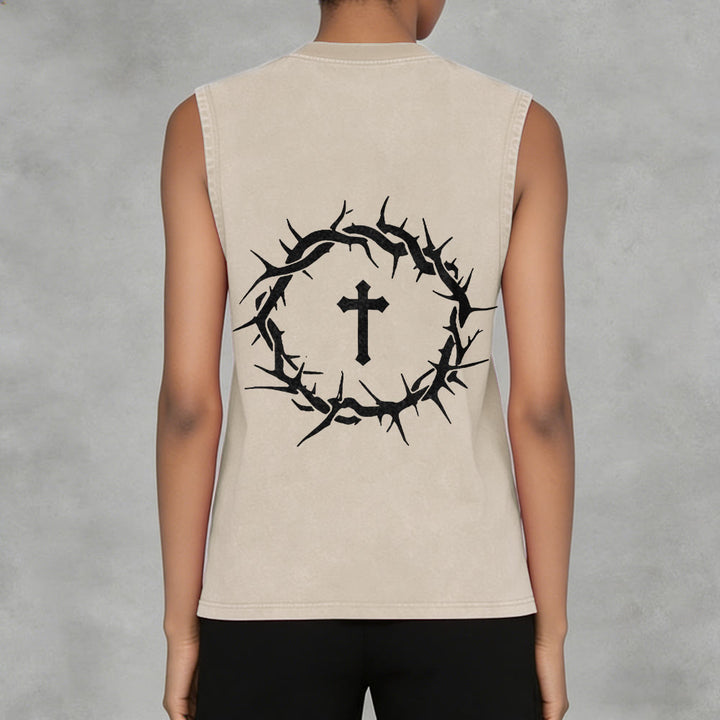 Christianartworkshop Faith Over Fear Crown of Thorns Unisex Washed Tank Top - image 34