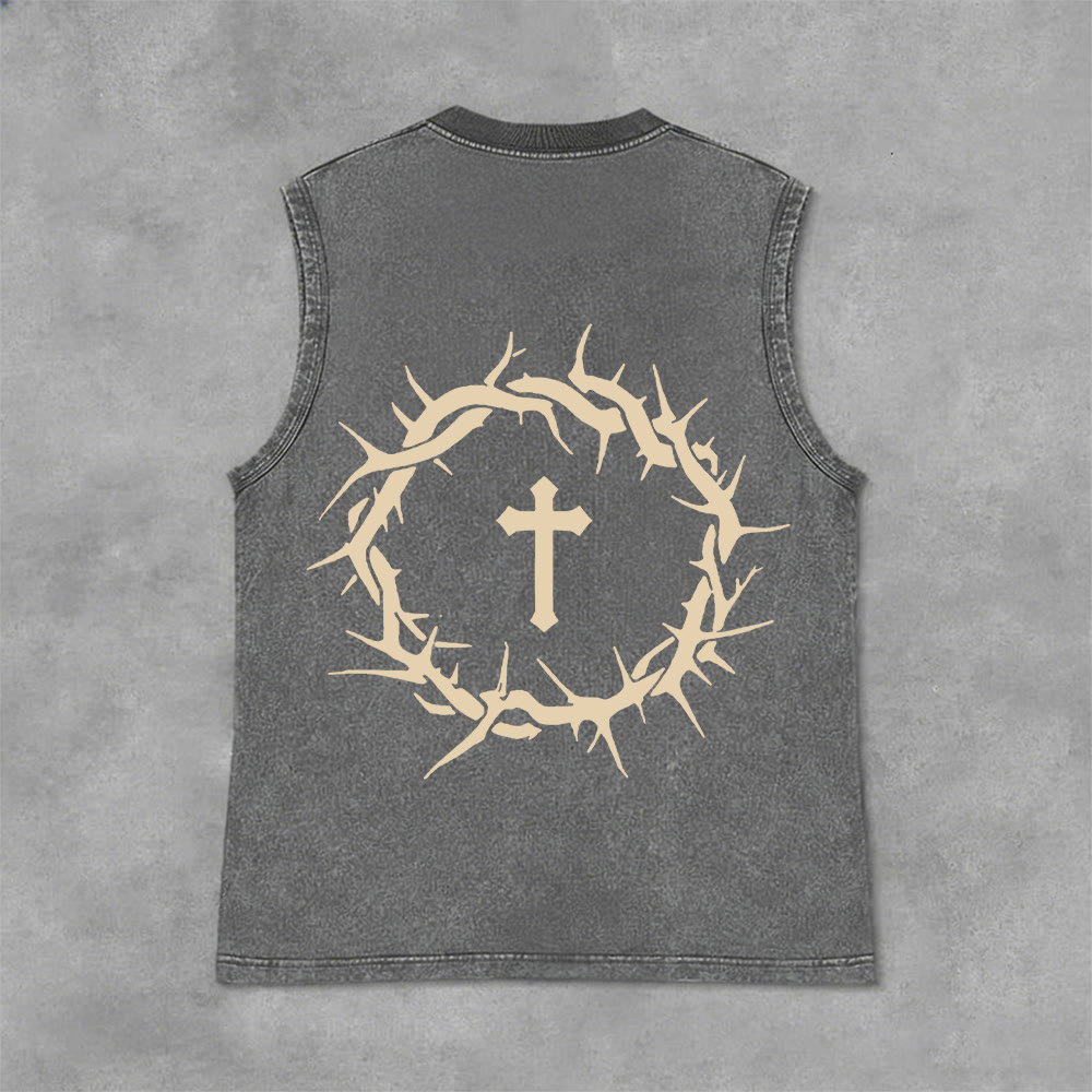 Christianartworkshop Faith Over Fear Crown of Thorns Unisex Washed Tank Top - image 4