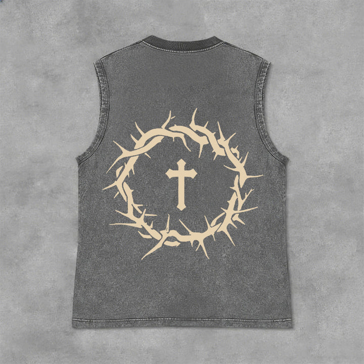 Christianartworkshop Faith Over Fear Crown of Thorns Unisex Washed Tank Top - image 4