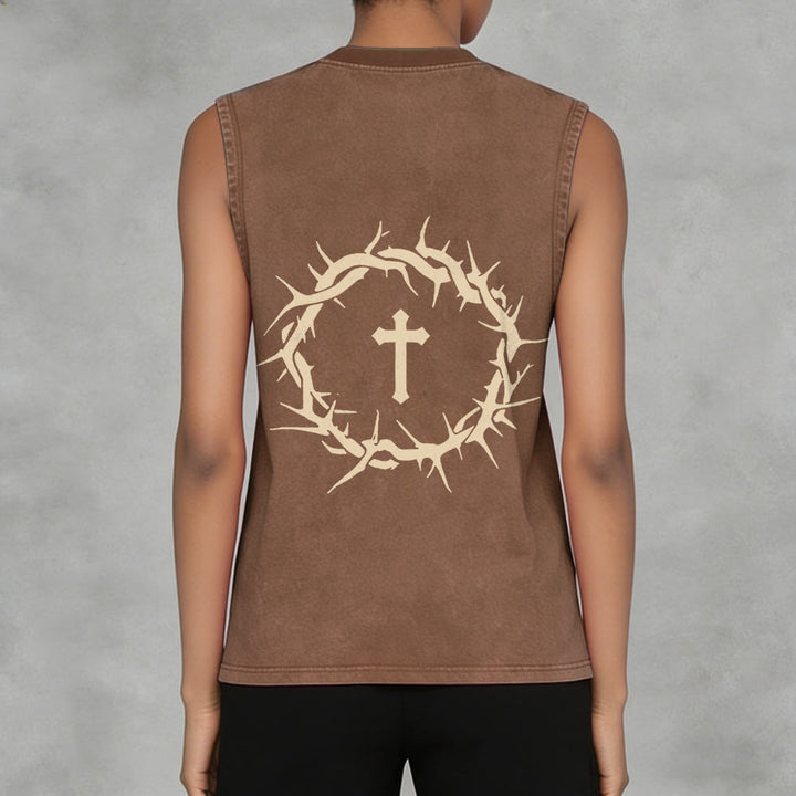 Christianartworkshop Faith Over Fear Crown of Thorns Unisex Washed Tank Top - image 20