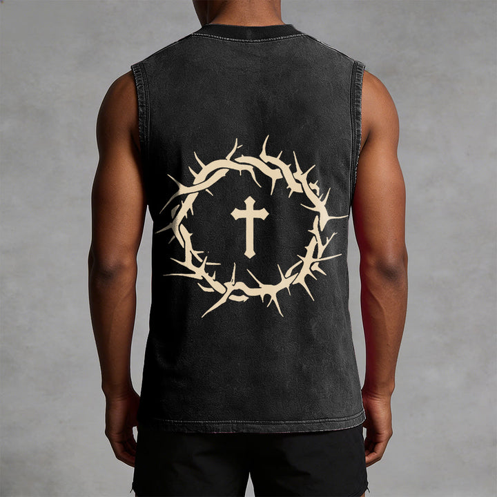 Christianartworkshop Faith Over Fear Crown of Thorns Unisex Washed Tank Top - image 25