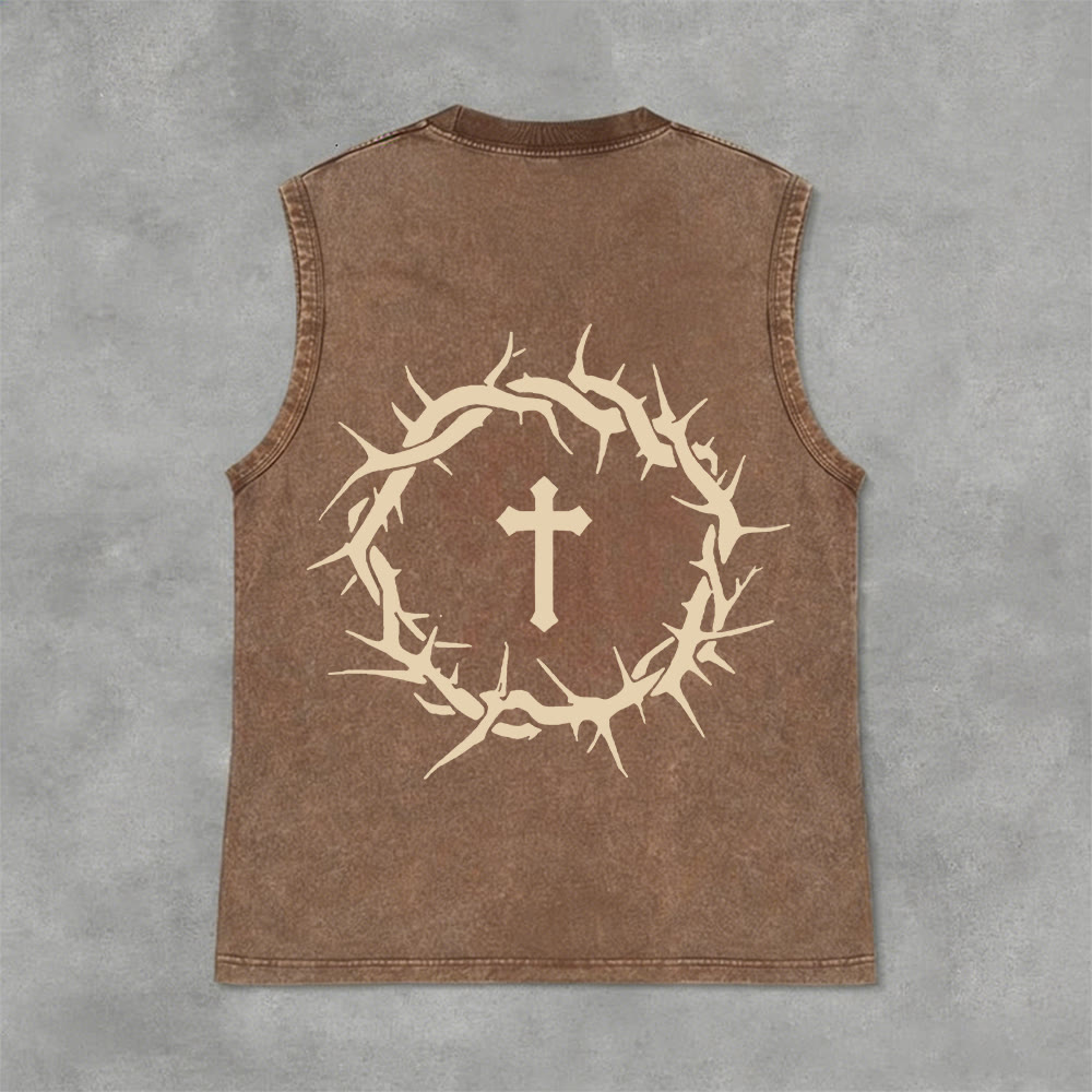 Christianartworkshop Faith Over Fear Crown of Thorns Unisex Washed Tank Top - image 16