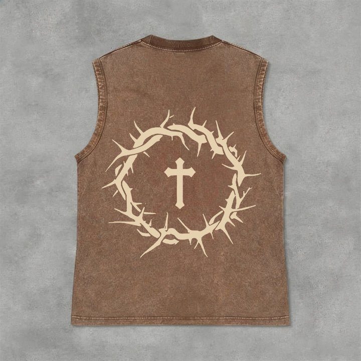 Christianartworkshop Faith Over Fear Crown of Thorns Unisex Washed Tank Top - image 16