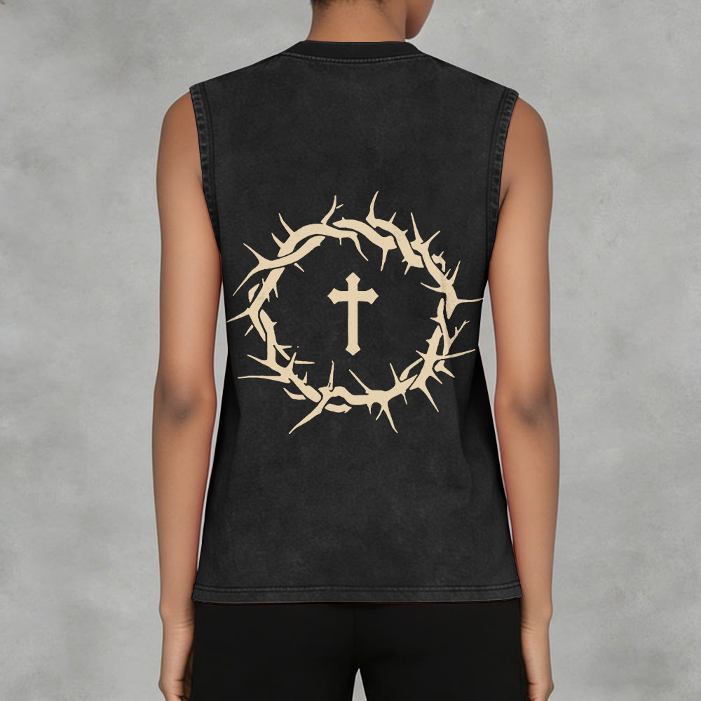 Christianartworkshop Faith Over Fear Crown of Thorns Unisex Washed Tank Top - image 27