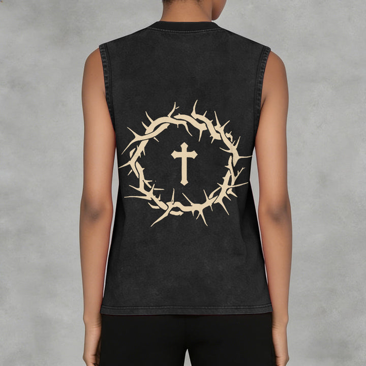 Christianartworkshop Faith Over Fear Crown of Thorns Unisex Washed Tank Top - image 27