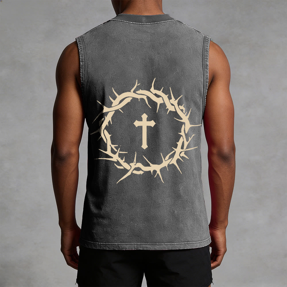 Christianartworkshop Faith Over Fear Crown of Thorns Unisex Washed Tank Top - image 2