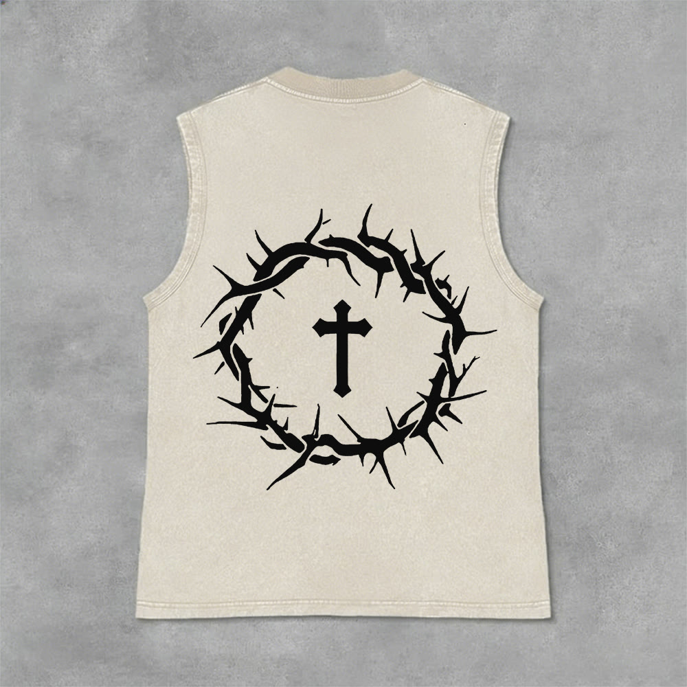 Christianartworkshop Faith Over Fear Crown of Thorns Unisex Washed Tank Top - image 30