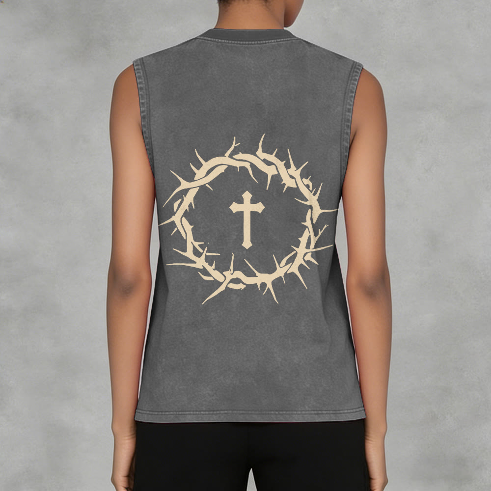 Christianartworkshop Faith Over Fear Crown of Thorns Unisex Washed Tank Top - image 6