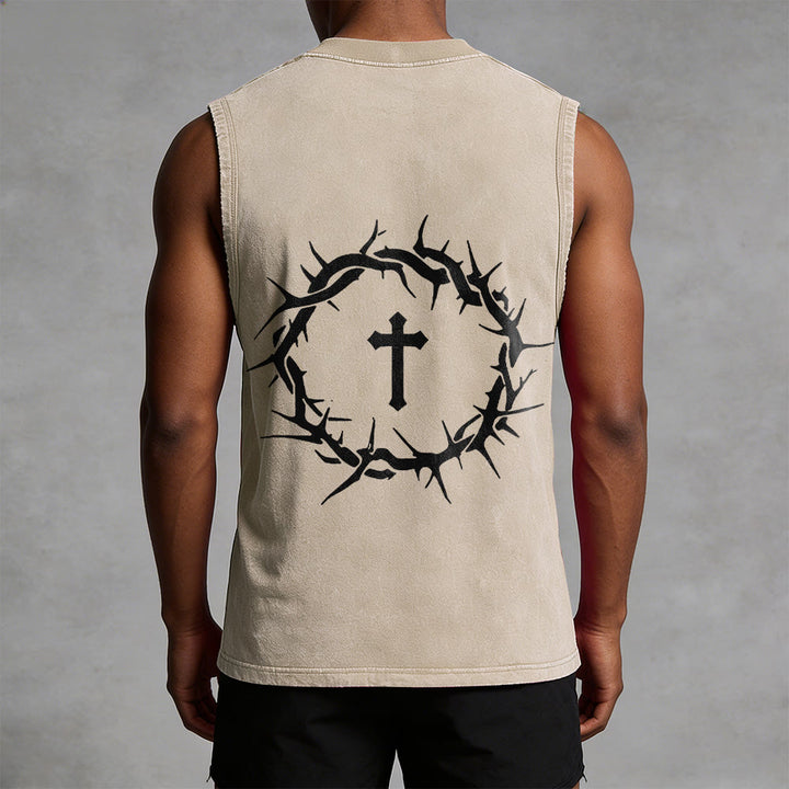 Christianartworkshop Faith Over Fear Crown of Thorns Unisex Washed Tank Top - image 32