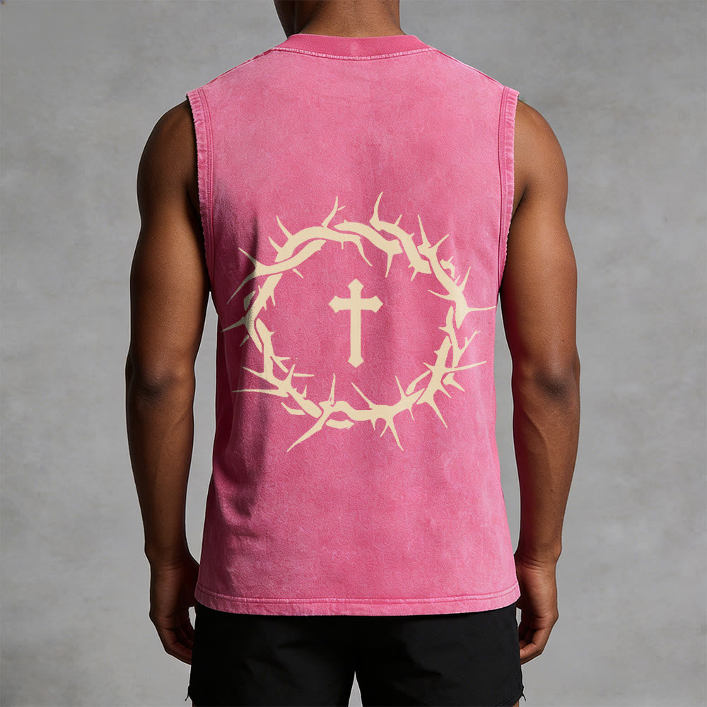 Christianartworkshop Faith Over Fear Crown of Thorns Unisex Washed Tank Top - image 11